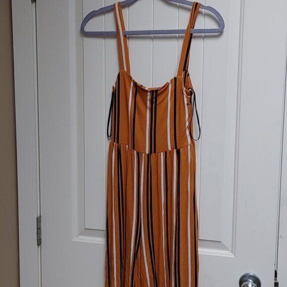 FOREVER 21 NWT Small size orange black white stripes sleeveless jumper - Picture 2 of 8